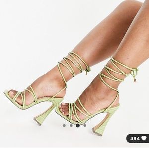 Gorgeous ankle strap heel sandals in croc green